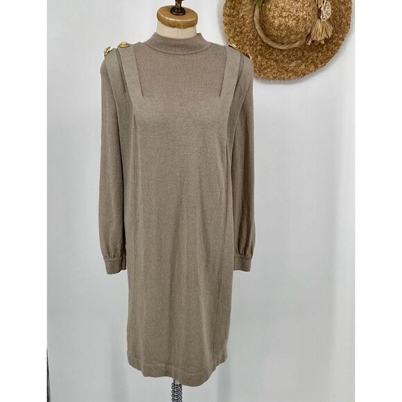 Vintage Antonella Preve New York M Santana Knit Midi Dress Embellished Beige 80s - Picture 15 of 15